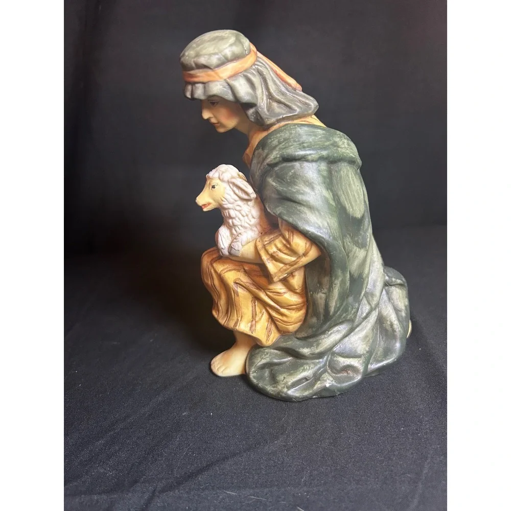 Nativity Shepherd Holding Lamb Figurine‎ Ceramic Vintage Religious Decor